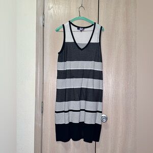 St. John Black and White Textured Knit Dress